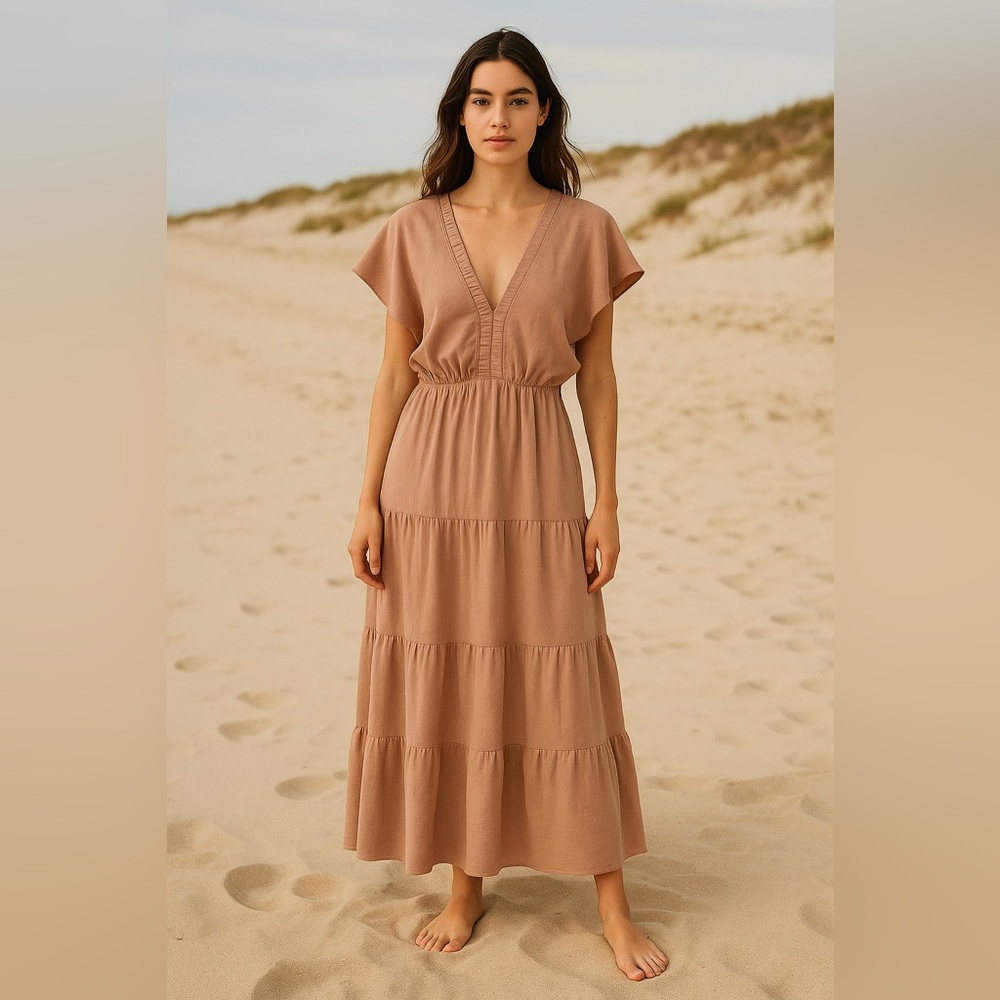 Simplee Apparel Brown Tan Maxi Dress